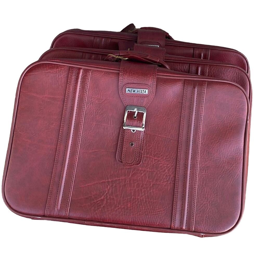 Set of 3 VTG New Vista Korean Travel Luggage Faux Leather Burgundy suitcases - Picture 14 of 16